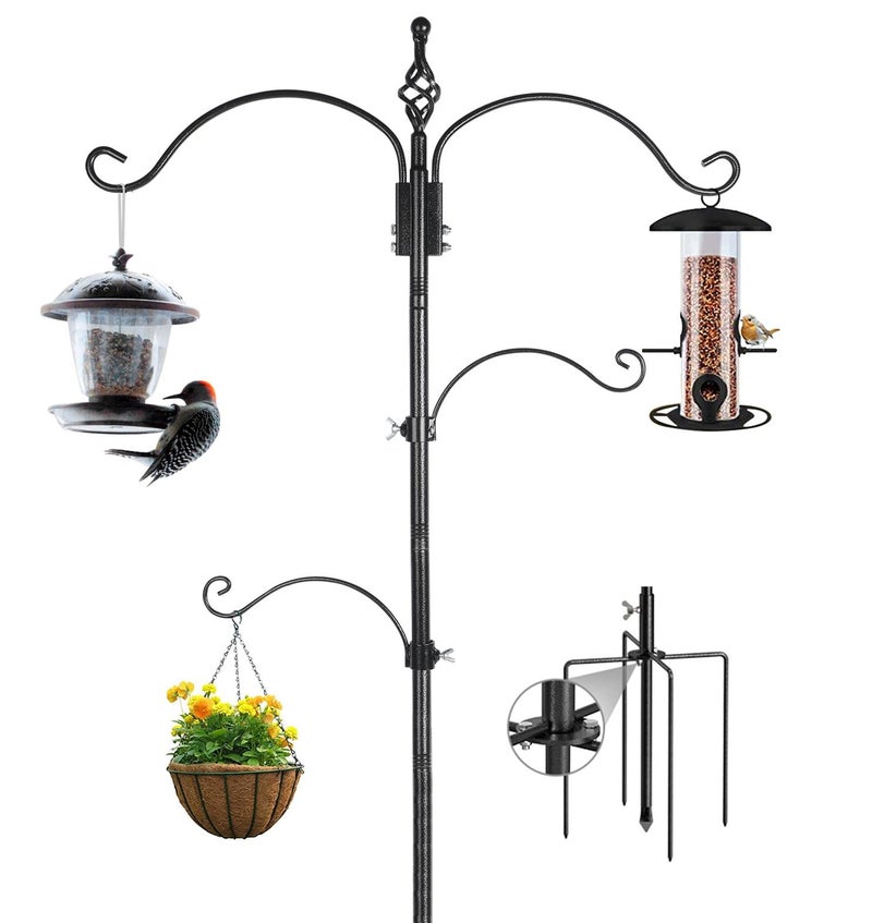 Highpro Bird Feeding Station Feeder Pole - Multi Hook 63 inches Stand for Watching Attracting Wild Bird Outdoor Hanging Pole by Highpro, 5-Prong Anchor Base - Image 1