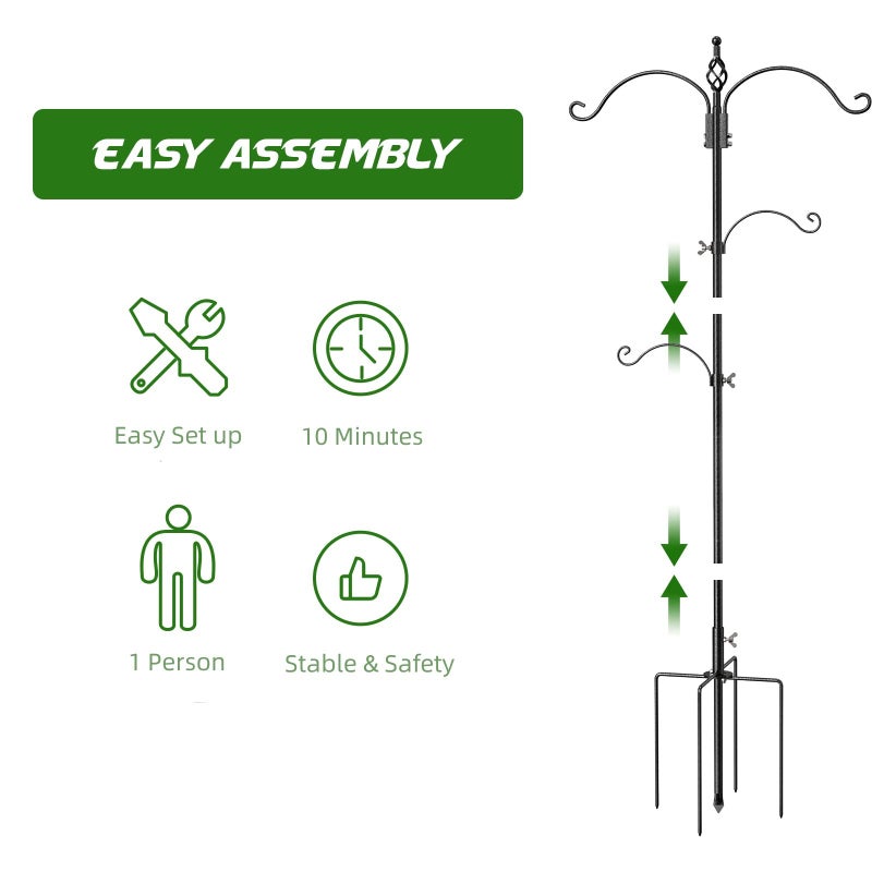 Highpro Bird Feeding Station Feeder Pole - Multi Hook 63 inches Stand for Watching Attracting Wild Bird Outdoor Hanging Pole by Highpro, 5-Prong Anchor Base - Image 5
