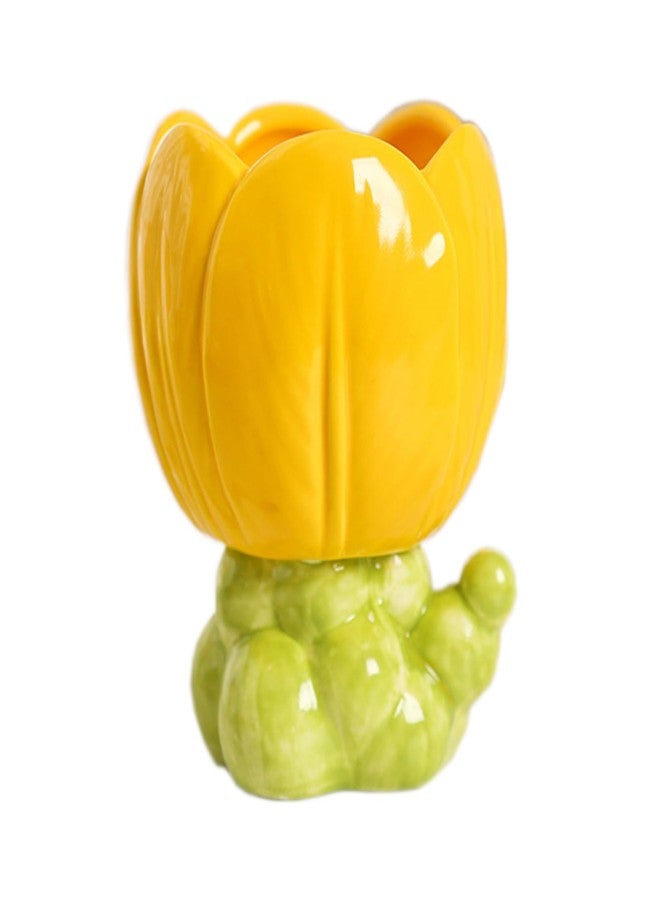 WONIU Cute Pencil Holder Flower Ceramic Pen Cup Desk Organizer for Home Office, Yellow - Image 1