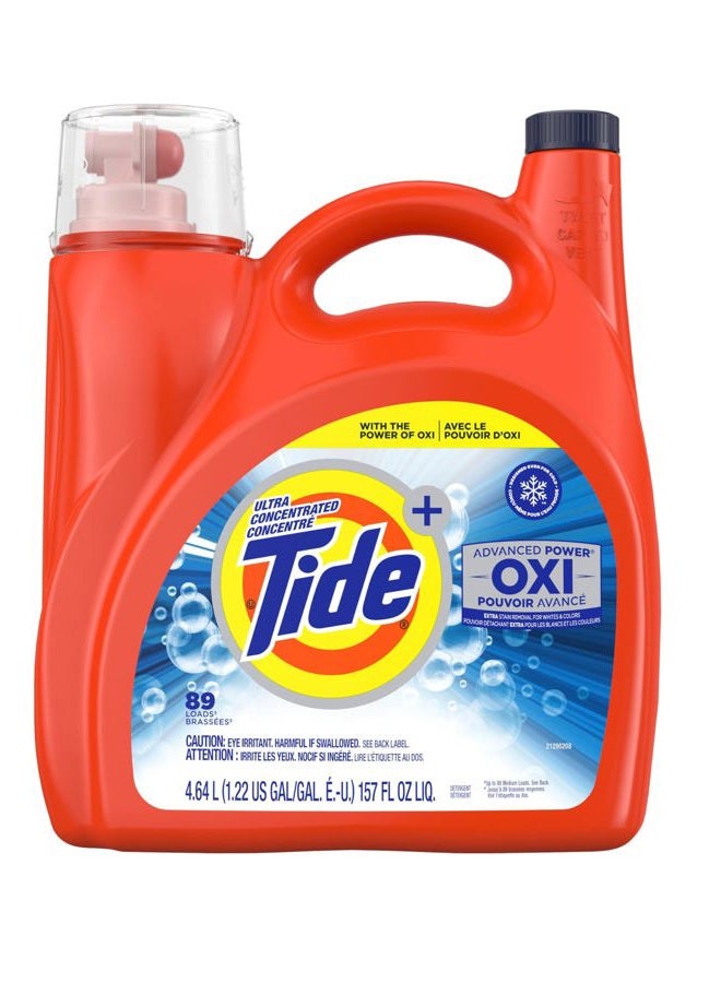 Advanced Power Oxi Liquid Laundry Detergent, Ultra Concentrated, HE Compatible, Extra Stain Removal for Whites & Colors, 157 Fl Oz, 89 Loads