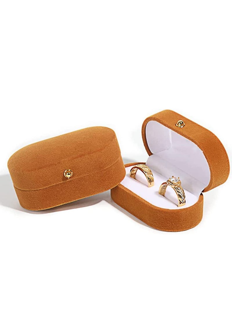 SOLARAE Velvet Ring Box For Jewelry Gift Wedding Oval Bearer Classic Storage Anniversary Engagement Ceremony Birthday Orange - Image 1