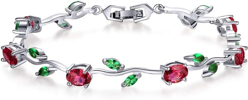 BISAER Lovely White Gold Plated AAA Cubic Zirconia Gemstone Flower Vine 7 Inches Bracelet for Mothers - Image 1
