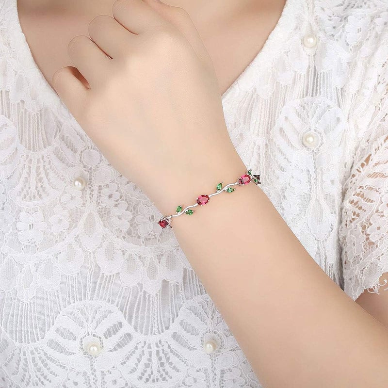 BISAER Lovely White Gold Plated AAA Cubic Zirconia Gemstone Flower Vine 7 Inches Bracelet for Mothers - Image 4