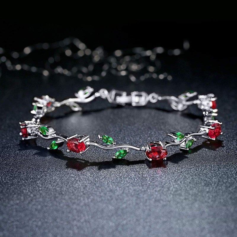 BISAER Lovely White Gold Plated AAA Cubic Zirconia Gemstone Flower Vine 7 Inches Bracelet for Mothers - Image 2