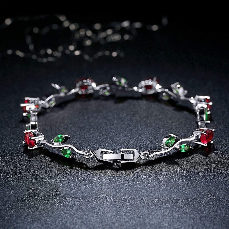 BISAER Lovely White Gold Plated AAA Cubic Zirconia Gemstone Flower Vine 7 Inches Bracelet for Mothers - Image 5