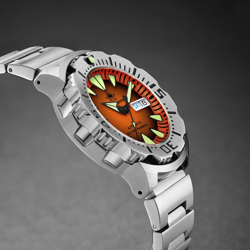 ADDIESDIVE ساعة أوتوماتيكية للرجال من ADDIESDIVE مصنوعة من الفولاذ المقاوم للصدأ غاطس 200 م بساعة يد زجاج صناعي زجاجي برتقالي AD2103 - Image 4