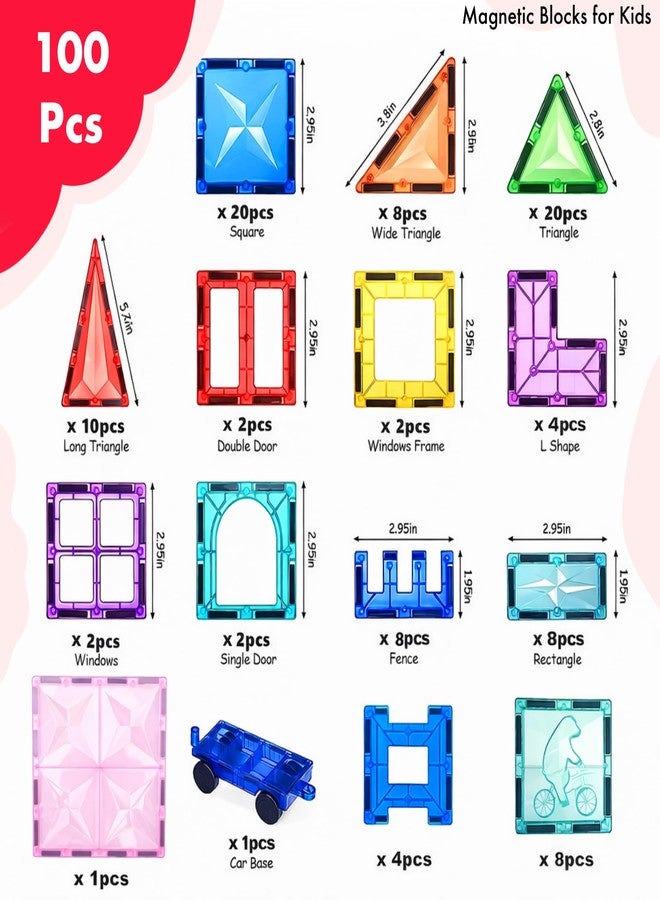 SNAPTRON Magnetic Blocks for Kids Tiles -100 Pieces Set Gifts for Girls, Boys Magnetic Building Blocks for 3+ Yrs, 4 5 6 7 8 9 10/ Constructing & Learning Builder Educational Kids Magnetic Blocks Game - Image 2