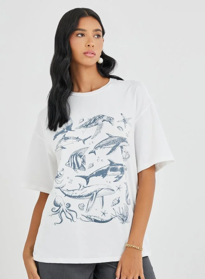 Take Two Take Two Graphic Print Round Neck Oversized T-Shirt