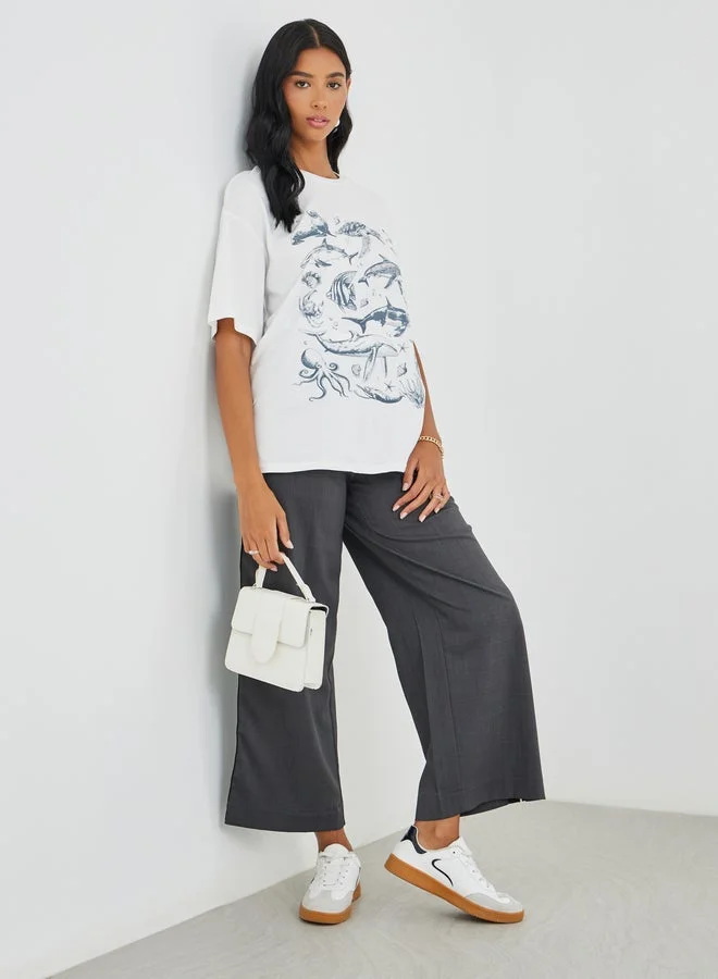 Take Two Take Two Graphic Print Round Neck Oversized T-Shirt