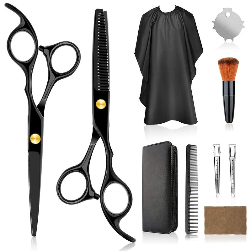 Himart Professional Home Hair Cutting Kit Home Haircutting Scissors Barber/Salon/Home Thinning Shears Kit with Comb and Case Black Cape for Men Women - Image 1