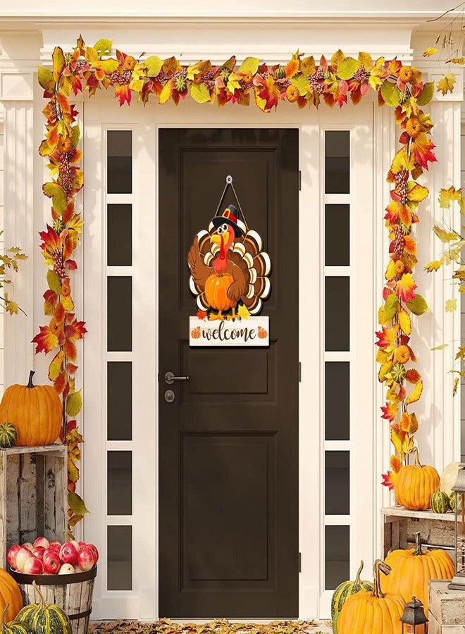 CIOEY Thanksgiving Turkey Door Sign Decorations, Fall Welcome Wooden Hanging Sign, Give Thanks Wood Vintage Pumpkin Rustic Autumn Harvest Wall Plaque Wreath Hanger Decor for Home Yard Porch - Image 3