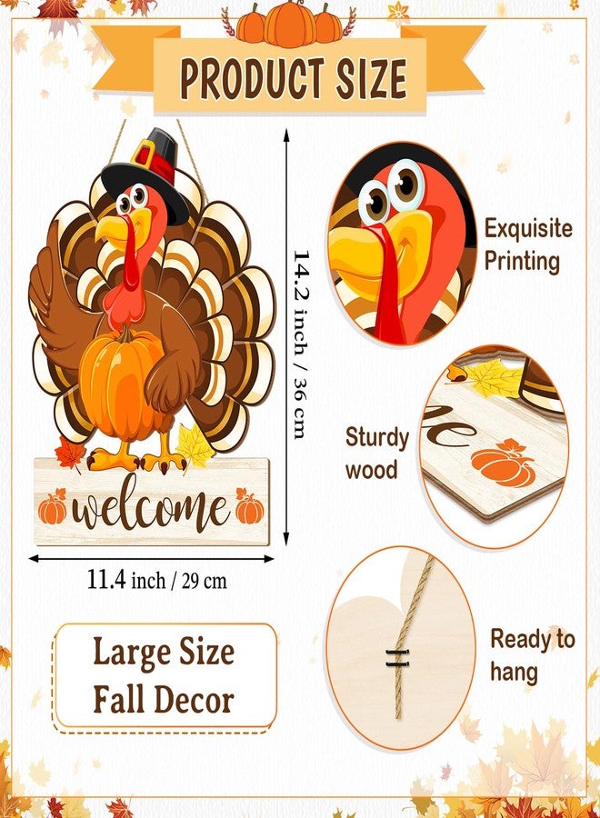 CIOEY Thanksgiving Turkey Door Sign Decorations, Fall Welcome Wooden Hanging Sign, Give Thanks Wood Vintage Pumpkin Rustic Autumn Harvest Wall Plaque Wreath Hanger Decor for Home Yard Porch - Image 2