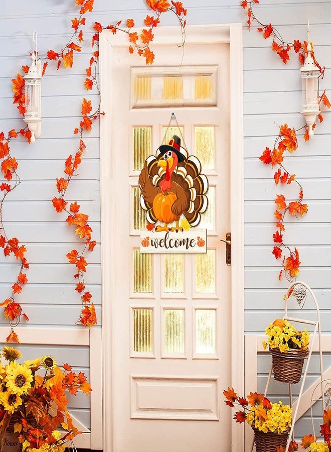 CIOEY Thanksgiving Turkey Door Sign Decorations, Fall Welcome Wooden Hanging Sign, Give Thanks Wood Vintage Pumpkin Rustic Autumn Harvest Wall Plaque Wreath Hanger Decor for Home Yard Porch - Image 5