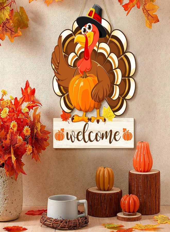 CIOEY Thanksgiving Turkey Door Sign Decorations, Fall Welcome Wooden Hanging Sign, Give Thanks Wood Vintage Pumpkin Rustic Autumn Harvest Wall Plaque Wreath Hanger Decor for Home Yard Porch - Image 4