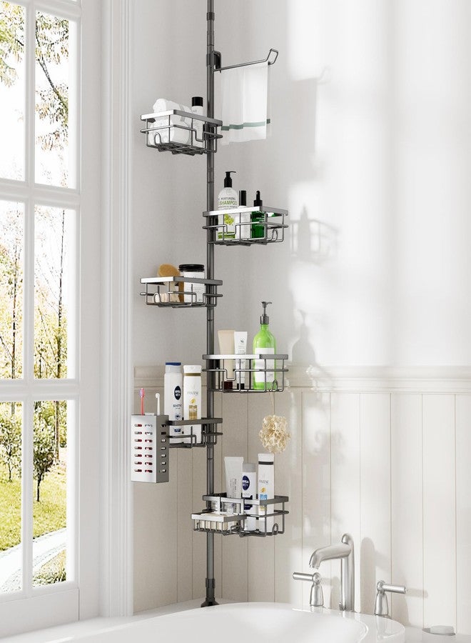 Vatex Shower Caddy Corner Tension Pole,30-120 Inch Adjustable Shower Shelves, 6-Tier Bathroom Organizer with Towel Rack/Toothbrush Holder, Bath Tension Rod Rack,Gray - Image 1