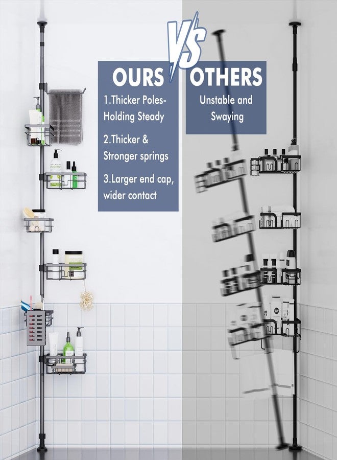 Vatex Shower Caddy Corner Tension Pole,30-120 Inch Adjustable Shower Shelves, 6-Tier Bathroom Organizer with Towel Rack/Toothbrush Holder, Bath Tension Rod Rack,Gray - Image 3