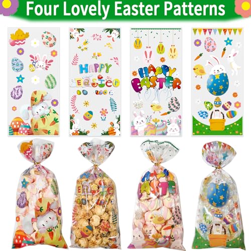 QOIUSO Easter Cellophane Treat Bags - 5x11 in Clear Cellophane Candy Bags with Twist Ties - 2.8 Mil Thick 50 Pcs Happy Easter Goodie Bags for Cookies, Snacks, Party Favors & Gift Packaging - Image 3