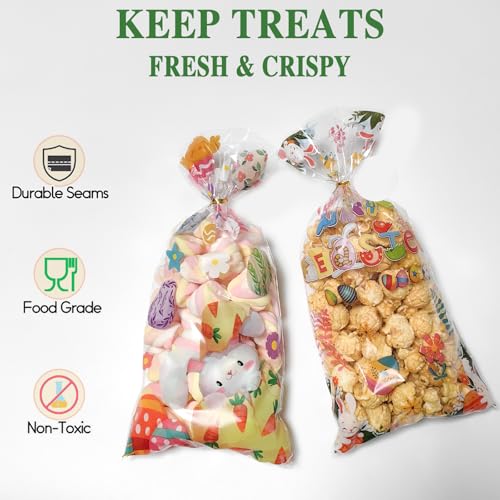 QOIUSO Easter Cellophane Treat Bags - 5x11 in Clear Cellophane Candy Bags with Twist Ties - 2.8 Mil Thick 50 Pcs Happy Easter Goodie Bags for Cookies, Snacks, Party Favors & Gift Packaging - Image 5