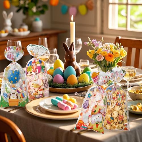QOIUSO Easter Cellophane Treat Bags - 5x11 in Clear Cellophane Candy Bags with Twist Ties - 2.8 Mil Thick 50 Pcs Happy Easter Goodie Bags for Cookies, Snacks, Party Favors & Gift Packaging - Image 4