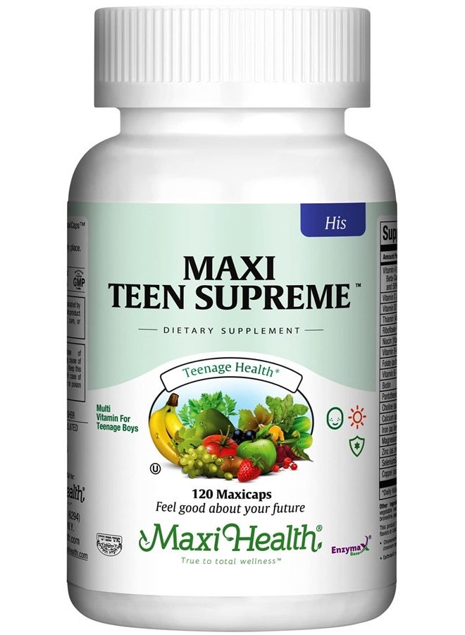 Maxi Health فيتامينات تين سوبريم للشباب (120) - متعدد الفيتامينات للمراهقين من عمر 12 إلى 17 - فيتامينات يومية للمراهقين لنمو الطول، التغذية، الطاقة، مضادات الأكسدة واحتياجات الأولاد المراهقين - Image 1