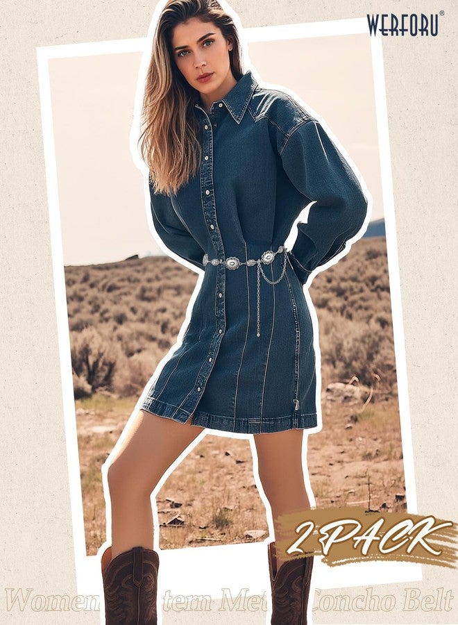 WERFORU 2 Pack Western Concho Belts for Women Metal Chain Belts for Jeans Cowgirl Waist Chain Concert Outfit - Image 5