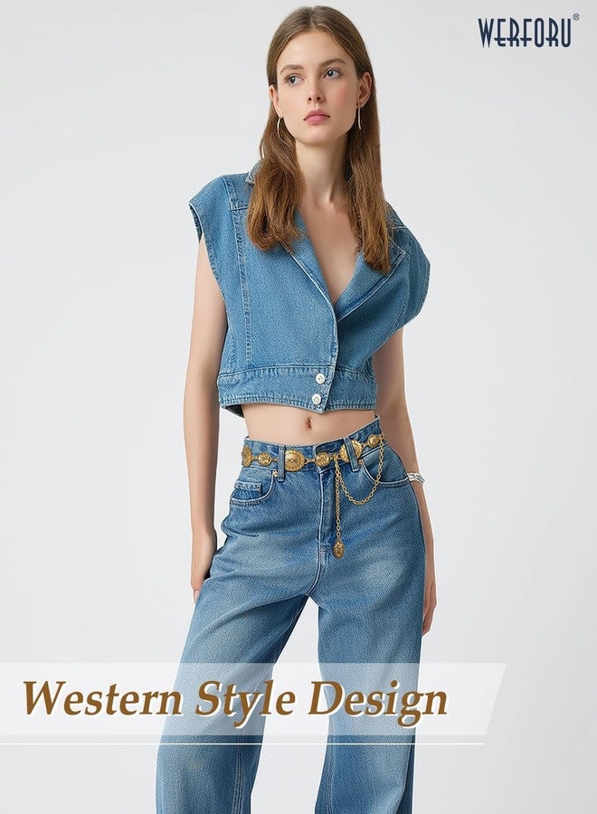 WERFORU 2 Pack Western Concho Belts for Women Metal Chain Belts for Jeans Cowgirl Waist Chain Concert Outfit - Image 2