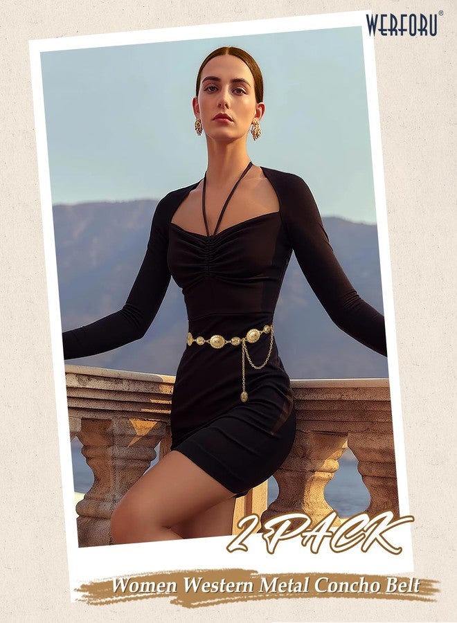 WERFORU 2 Pack Western Concho Belts for Women Metal Chain Belts for Jeans Cowgirl Waist Chain Concert Outfit - Image 4