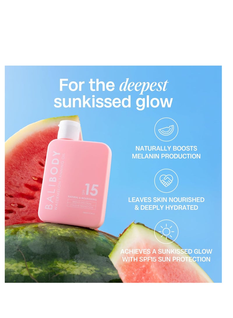 بالي بودي زيت تسمير البطيخ بعامل حماية من الشمس 15، مُحفِّز للميلانين للحماية من الشمس، 100 مل (3.4 أونصة سائلة) - Image 3