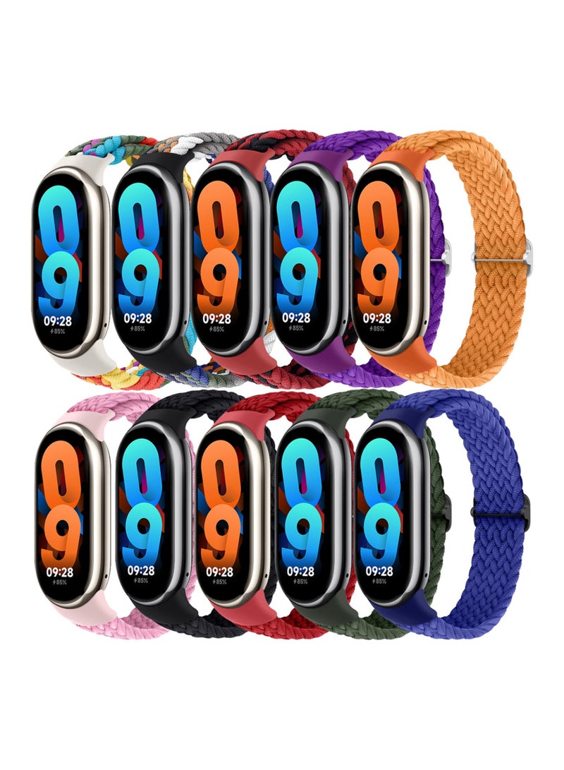 KASTWAVE Braided Strap Compatible with Xiaomi Smart Band 8, Soft Nylon Sport Strap, Breathable Stretchable Elastic Sport Strap Replacement Band for Women Men Children, 10 Pcs - Image 1
