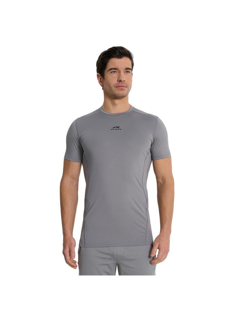 Athlex Men’s FLEX PRO Training T-Shirt Graphite EU 46 – Compression Fit, Anti-Odor, Quick-Dry Gym Tee with Mesh Panels & Muscle Support Tech