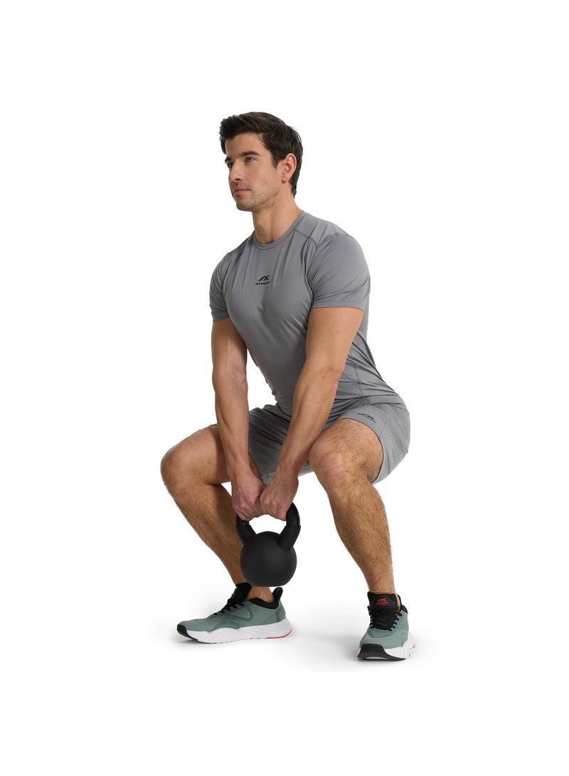 Athlex Men’s FLEX PRO Training T-Shirt Graphite EU 46 – Compression Fit, Anti-Odor, Quick-Dry Gym Tee with Mesh Panels & Muscle Support Tech