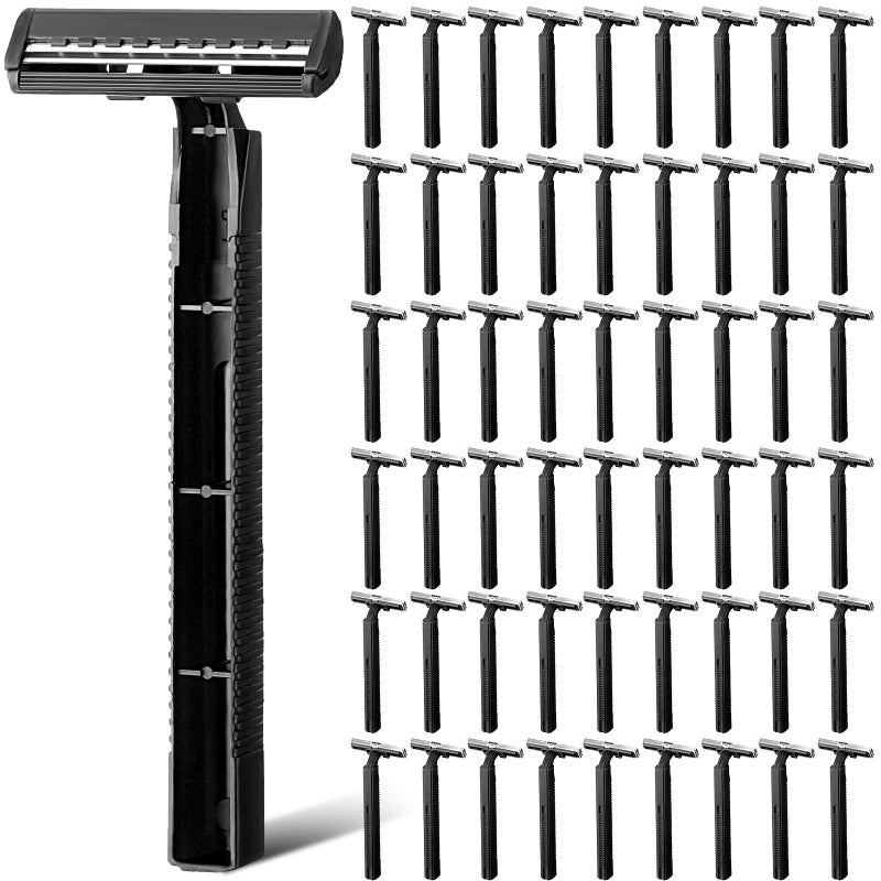 Chumia Chumia 500 Pcs Disposable Twin Blade Razor Shaving Safety Razor for Men Individually Wrapped with Clear Safety Cap Bulk Packed Portable for Hotel Guest House Travel Home UseBlack