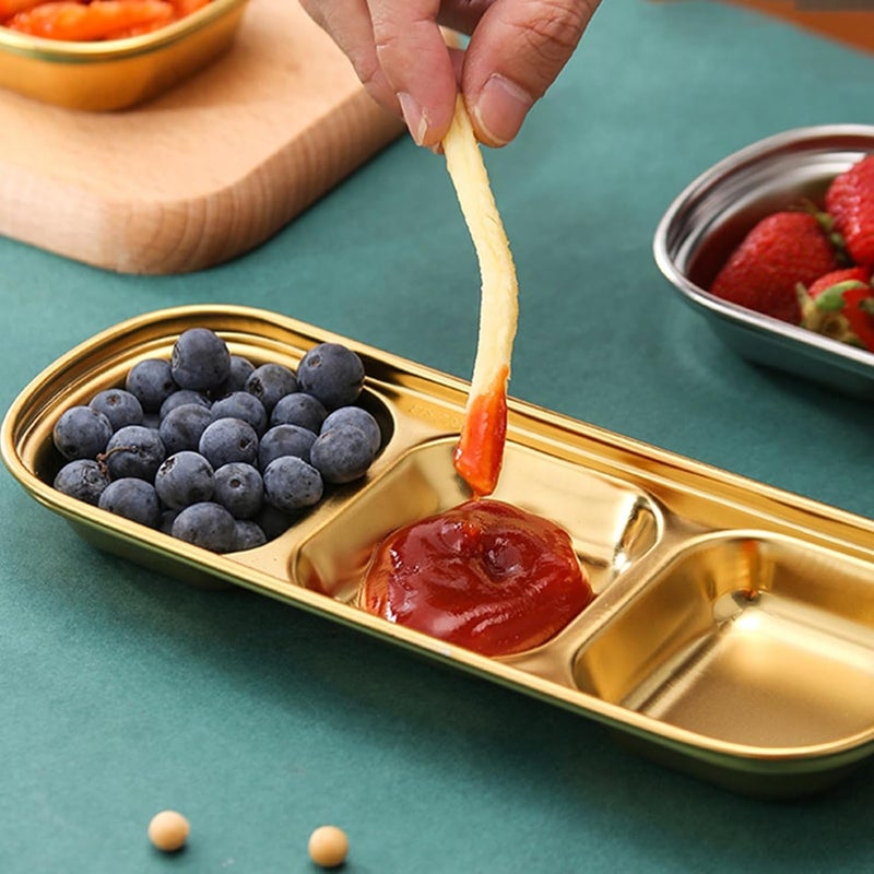 Yopple Golden Stainless Steel Sauce Dish with 3 Compartments, Divided Platter for Soy, Chutney, Spices, Pickles, Elegant Dip Bowl Set for Home, Dining, and Parties - Image 5