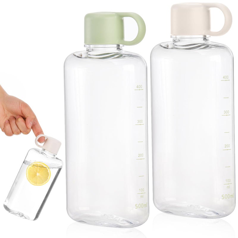 ZEAYEA 2 Pack Portable Flat Water Bottles 17 oz BPA Free Slim Drinking Bottle Plastic Travel Water Bottles for Gym Camping Office Travel - Image 2