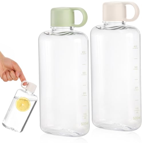 ZEAYEA 2 Pack Portable Flat Water Bottles 17 oz BPA Free Slim Drinking Bottle Plastic Travel Water Bottles for Gym Camping Office Travel - Image 1