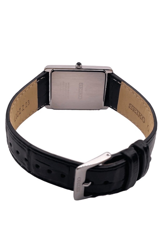 Seiko SWR049P1 Rectangular Quartz Watch with Black Leather Strap Men's Watch - Image 3