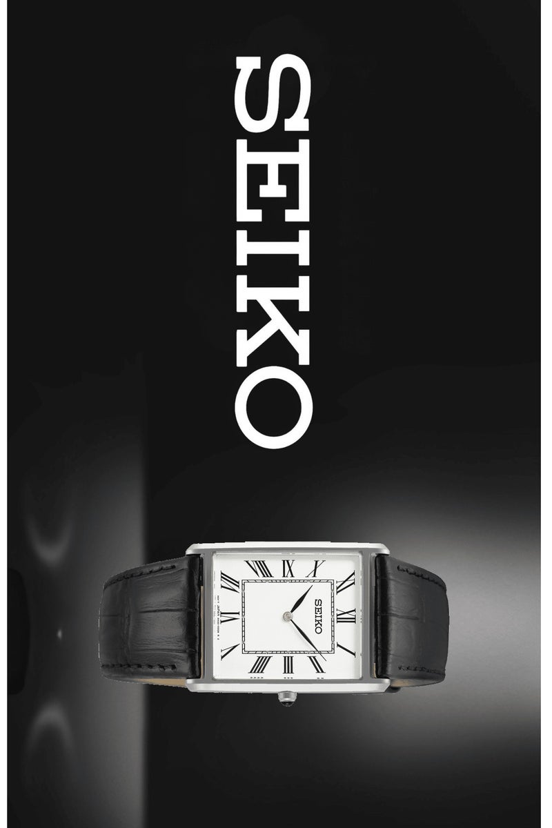 Seiko SWR049P1 Rectangular Quartz Watch with Black Leather Strap Men's Watch - Image 4