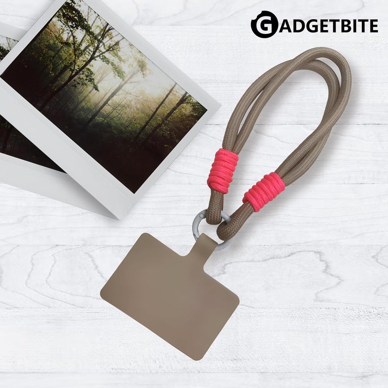GadgetBite Phone Lanyard for iPhone Sling Hanging Chain Wrist Rope Multipurpose Hand Wrist Strap Cord Universal Anti-Lost Lanyard for Mobile Secure and Stylish - Beige and Neon Pink - Image 2