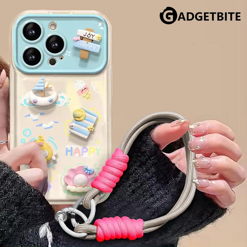 GadgetBite Phone Lanyard for iPhone Sling Hanging Chain Wrist Rope Multipurpose Hand Wrist Strap Cord Universal Anti-Lost Lanyard for Mobile Secure and Stylish - Beige and Neon Pink - Image 4