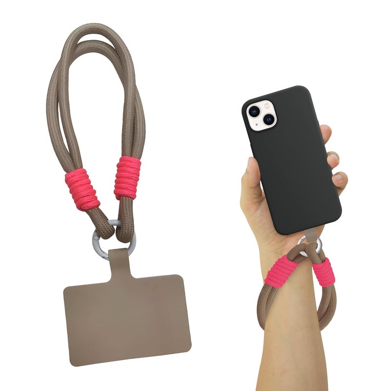 GadgetBite Phone Lanyard for iPhone Sling Hanging Chain Wrist Rope Multipurpose Hand Wrist Strap Cord Universal Anti-Lost Lanyard for Mobile Secure and Stylish - Beige and Neon Pink - Image 1