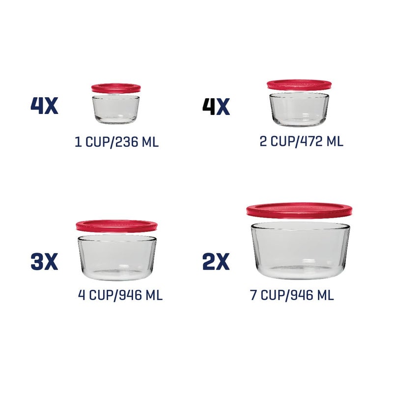 Anchor Hocking 26 Piece Glass Storage Containers with Lids (13 Glass Food Storage Containers & 13 Red SnugFit Lids) - Image 2