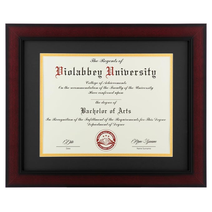 85x11 Diploma Frame Solid Wood Fits 85x11 with Black Gold Double Mat or 11x14 DocumentsCertificates without mat Tempered Glass Cherry Frame for Wall or Tabletop Display