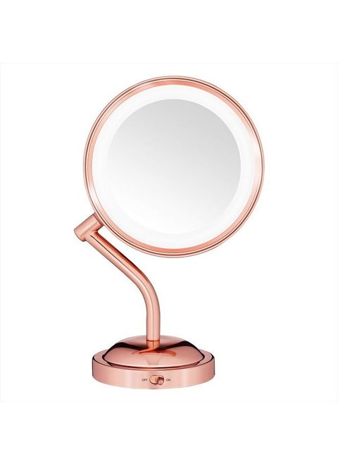 Lighted Makeup-Mirror with Magnification, LED Vanity-Mirror, 1X/5X Magnifying-Mirror, Double Sided-Mirror, Operated in-Battery Rose Gold