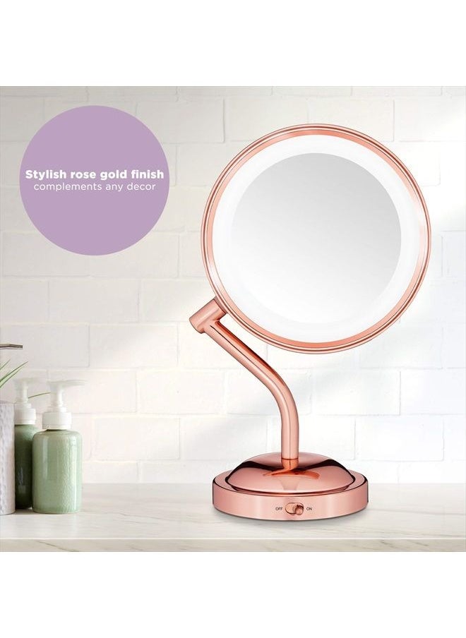 CONAIR - Lighted Makeup-Mirror with Magnification, LED Vanity-Mirror, 1X/5X Magnifying-Mirror, Double Sided-Mirror, Operated in-Battery Rose Gold - Image 1