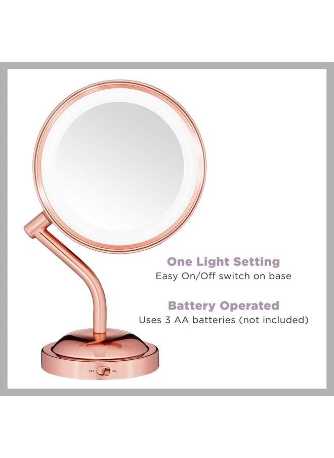 CONAIR - Lighted Makeup-Mirror with Magnification, LED Vanity-Mirror, 1X/5X Magnifying-Mirror, Double Sided-Mirror, Operated in-Battery Rose Gold - Image 1