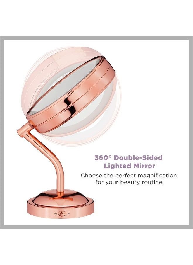 CONAIR - Lighted Makeup-Mirror with Magnification, LED Vanity-Mirror, 1X/5X Magnifying-Mirror, Double Sided-Mirror, Operated in-Battery Rose Gold - Image 1