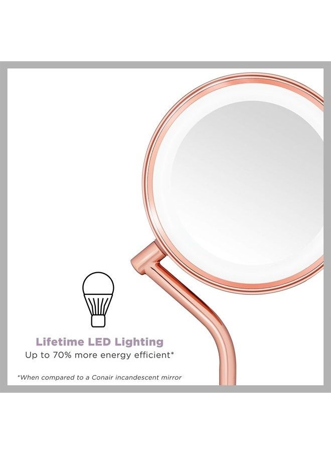 CONAIR - Lighted Makeup-Mirror with Magnification, LED Vanity-Mirror, 1X/5X Magnifying-Mirror, Double Sided-Mirror, Operated in-Battery Rose Gold - Image 1