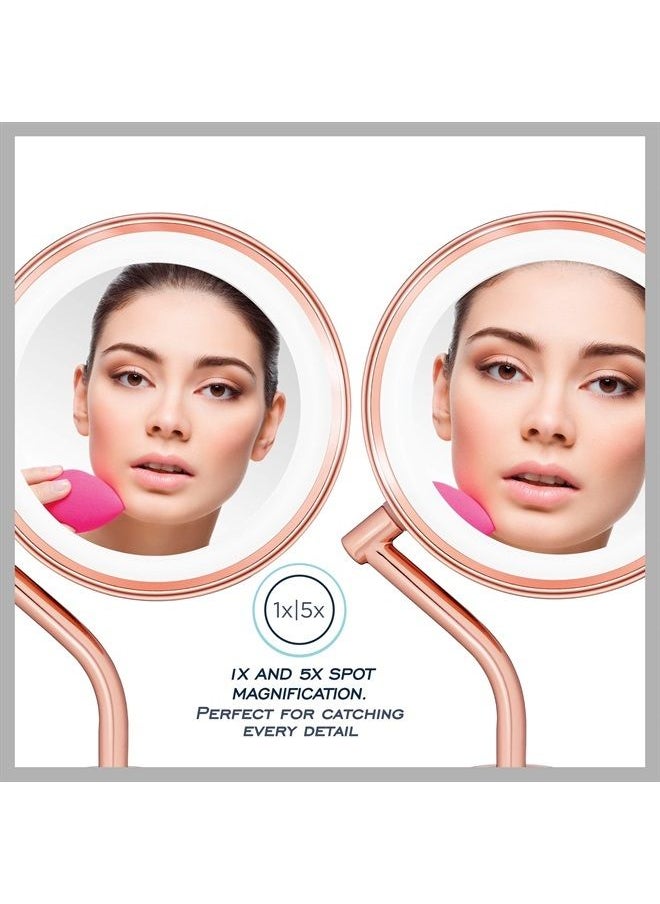 CONAIR - Lighted Makeup-Mirror with Magnification, LED Vanity-Mirror, 1X/5X Magnifying-Mirror, Double Sided-Mirror, Operated in-Battery Rose Gold - Image 1