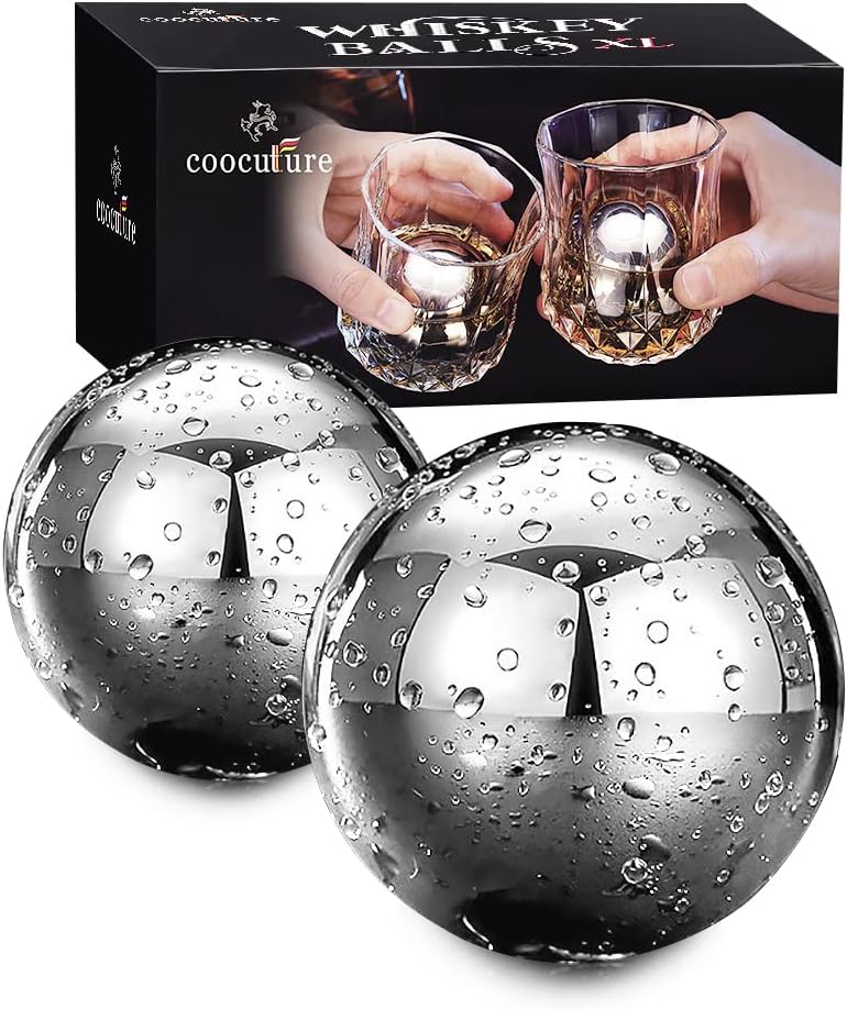 coocuture كرات الويسكي القابلة لإعادة الاستخدام، مكعبات ثلج كروية من الفولاذ المقاوم للصد��، أحجار تبريد المشروبات، أحجار الويسكي للنبيذ الأحمر، بيرة البار، سكوتش، مشروبات الفودكا - Image 1