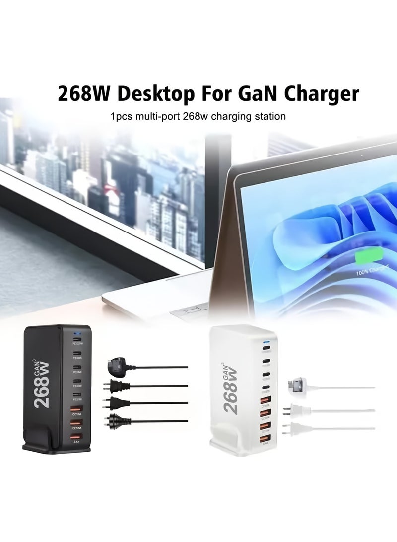 AROAQ 240W Gan USB Type C Fast Charger, Multiple Use 8 Ports PD QC4.0 Laptop Charger, Safe And Durable Desktop Charger Compatible for Macbook Pro/Air/Ipad Pro/Iphone, (240W European standard, Black) - Image 2